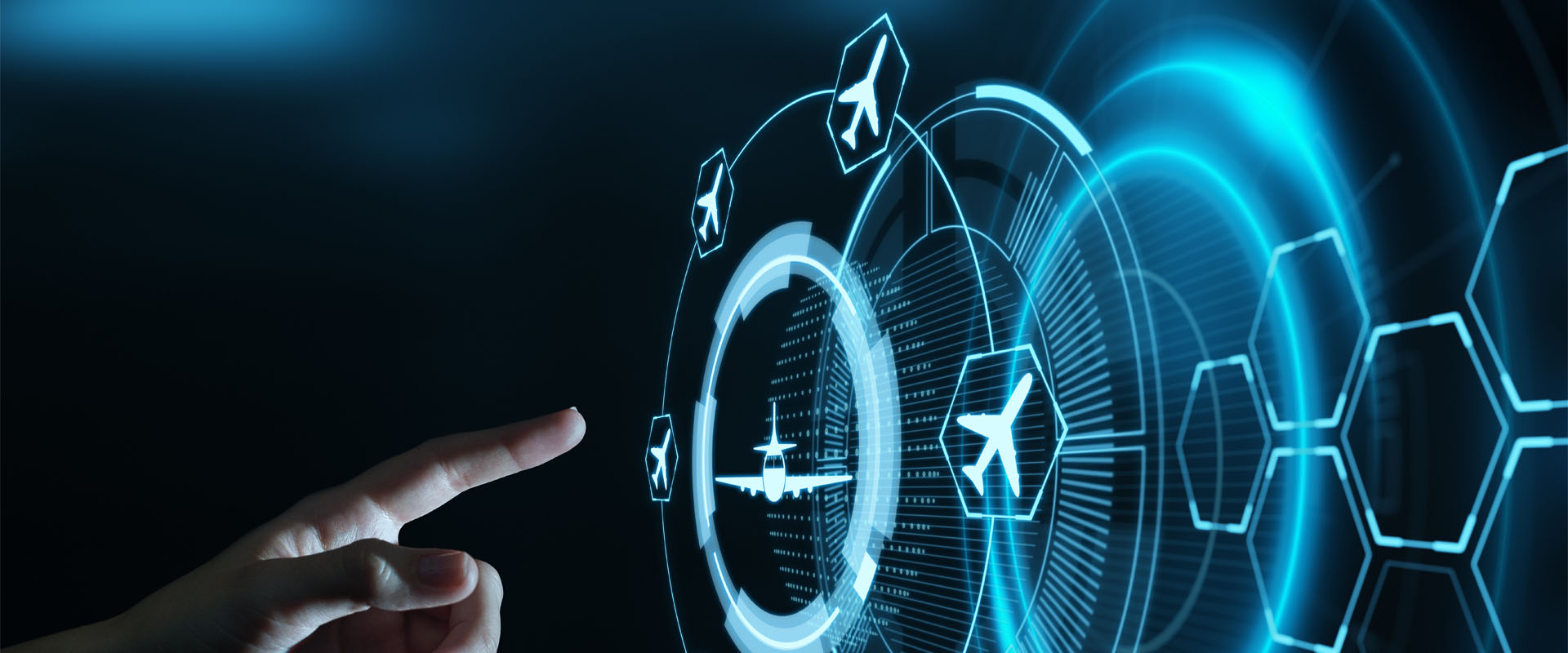 finger in front of a 3D representation of a plane