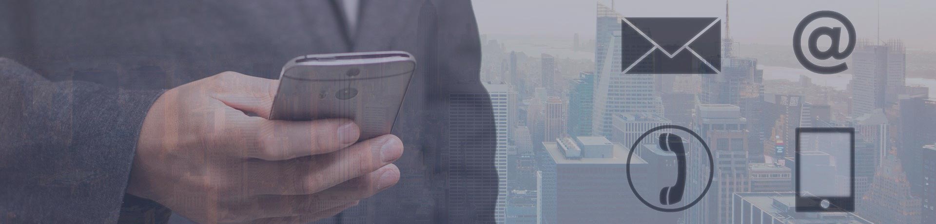 Men with its smartphone with adress, phone, mail pictograms