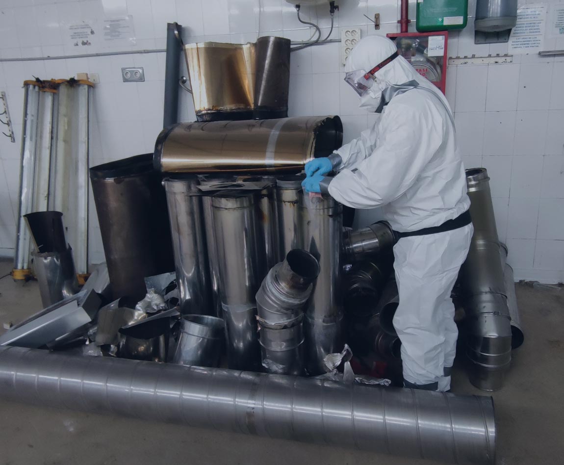 Eurocontrol employee taking aminate samples