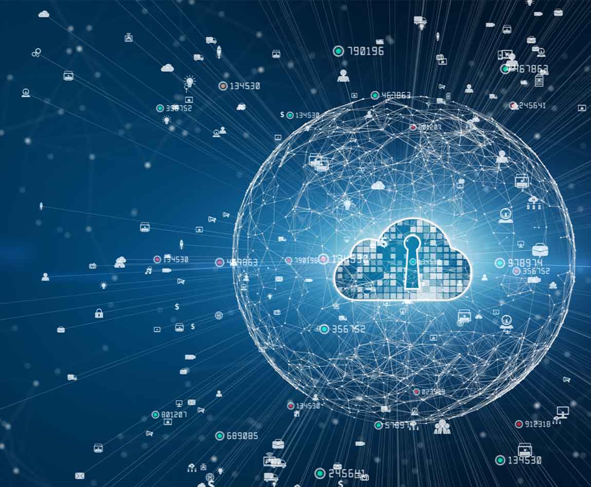 Une terre représentant un nuage de données, concept de cybersécurité