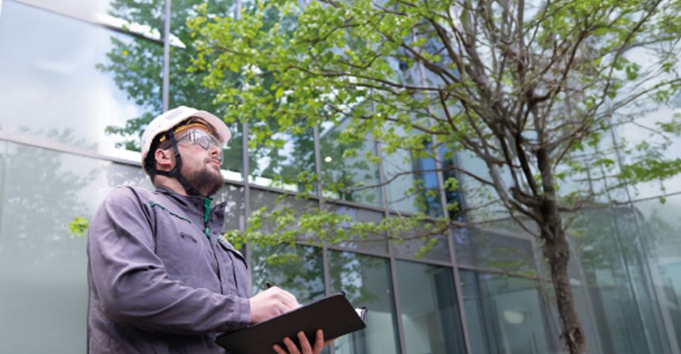 professionnel apave examinant un espace vert urbain