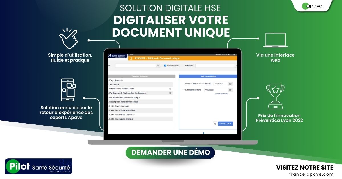 Des captures écran de la solution digitale Apave Pilot Santé Sécurité