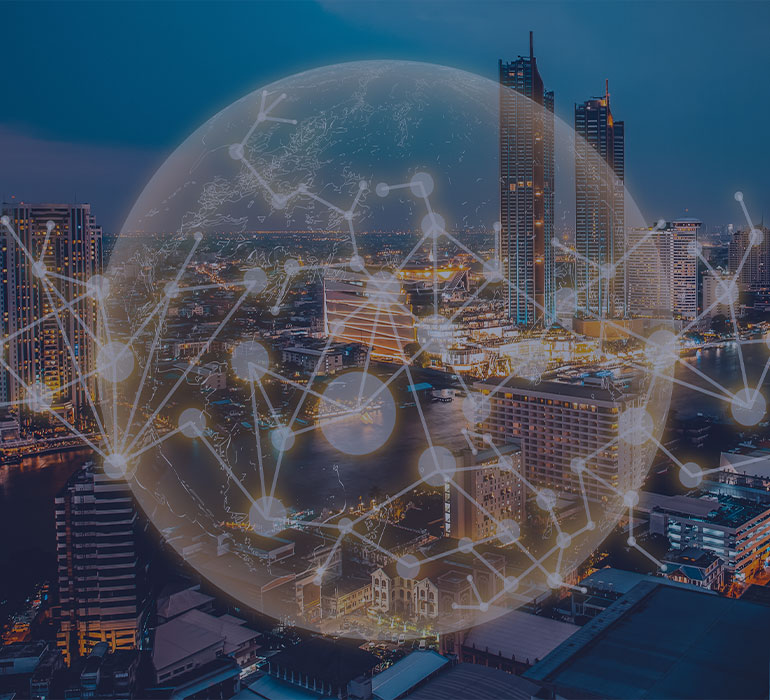 Une ville connectée par des réseaux de télécommunications