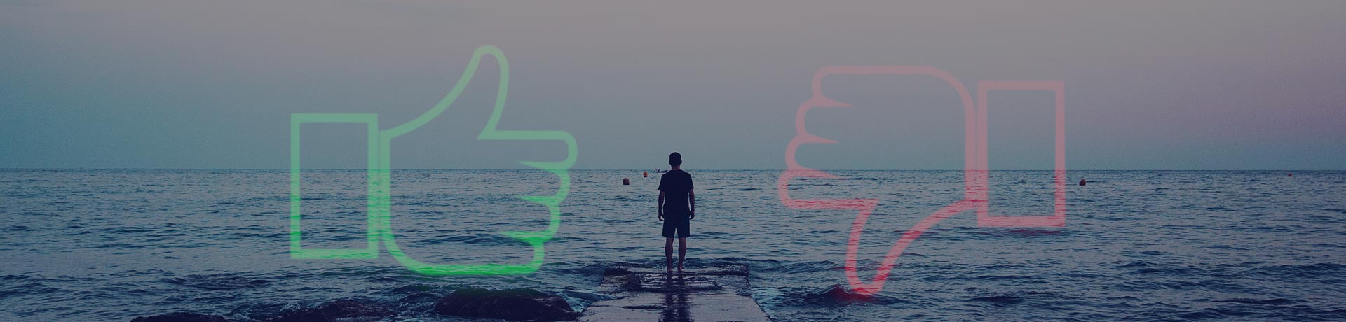 Come et dislike con un uomo davanti all'orizzonte