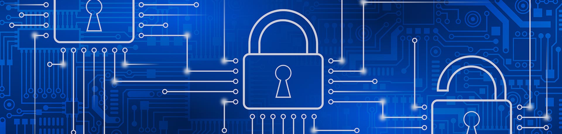 A blue background with white padlock pictograms