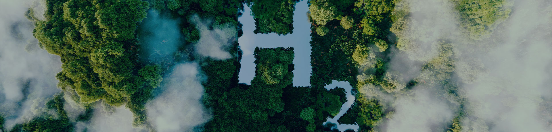 Des arbres et des nuages avec la lettre H et le chiffre 2 pour représenter l'hydrogène